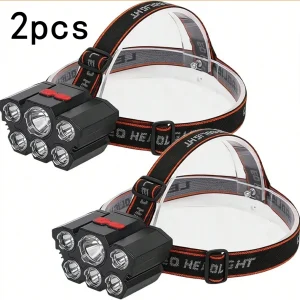 2Pcs 6 LED Headlamp USB Rechargeable