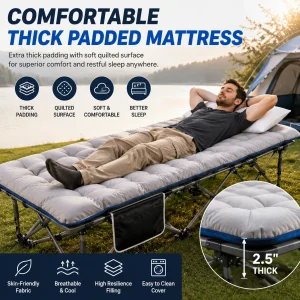 Portable Foldable Camping Cot with Thick Padded Mattress