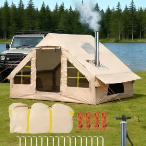 Inflatable Camping Tent with Manual Pump for 1-5 People